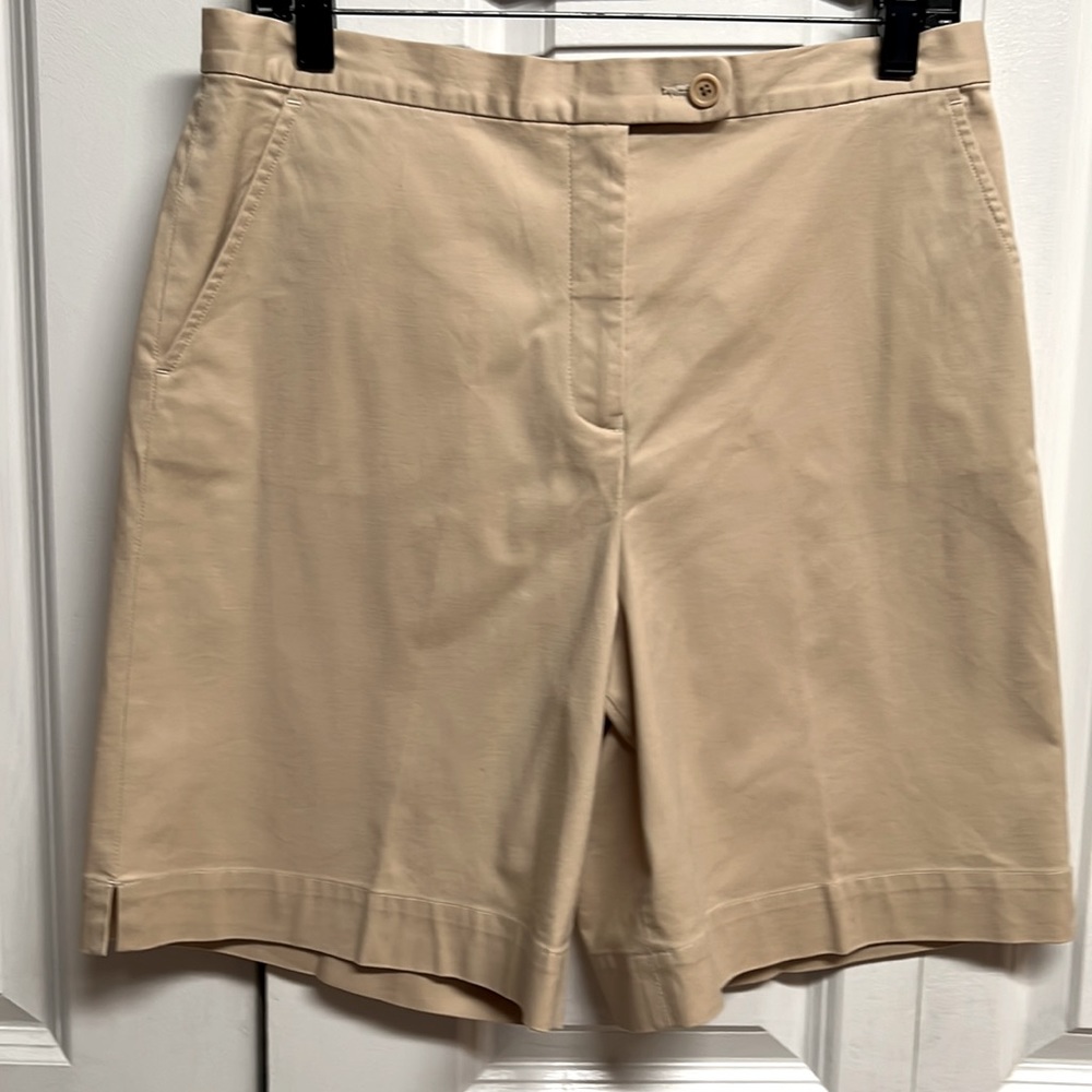 Faconnable Tan High Rise Cotton Stretch Pocket Shorts Size 10